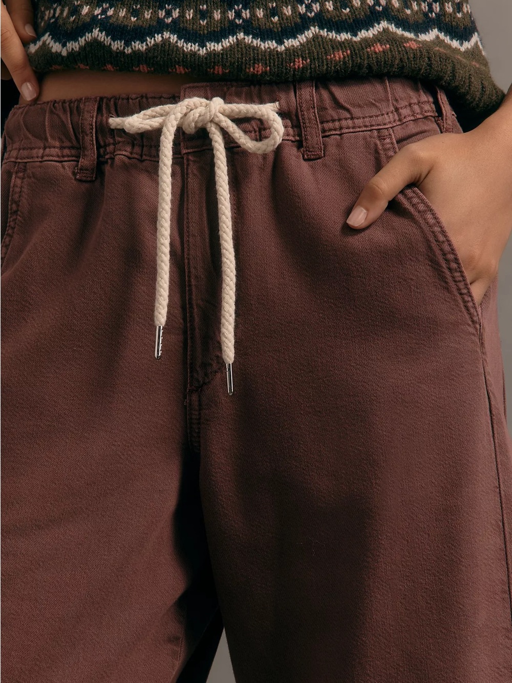 Pilcro Wide-Leg Drawstring Pants in Plum/brown - Picture 3 of 12